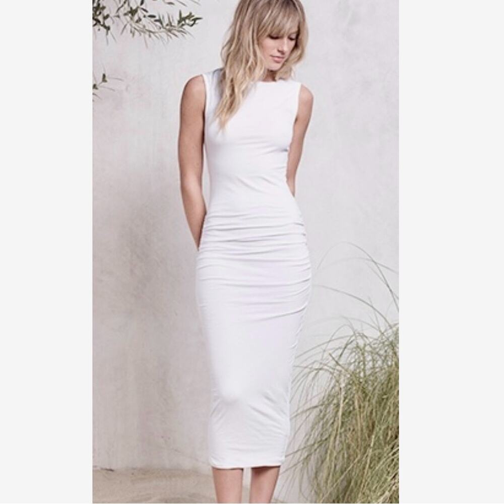 James Perse White Ruched Sleeveless Skinny Dress size small